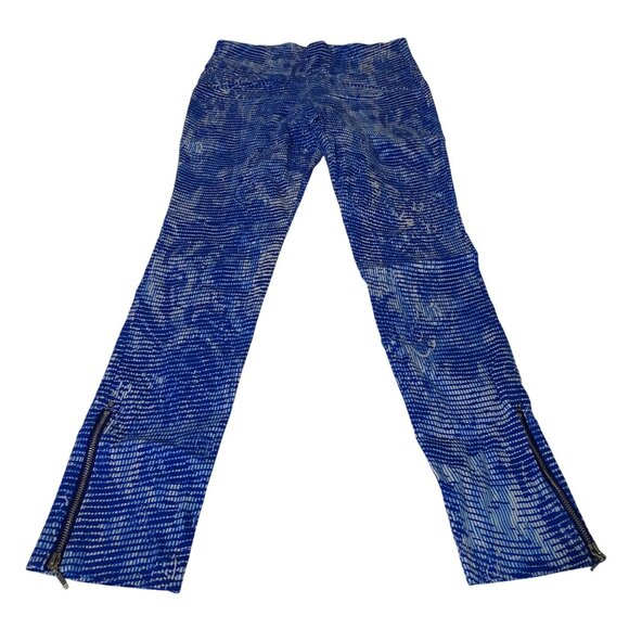 DFA New York Blue Printed Fitted Skinny Leggings Women Size XS-S Ankle Zipper - Picture 1 of 9
